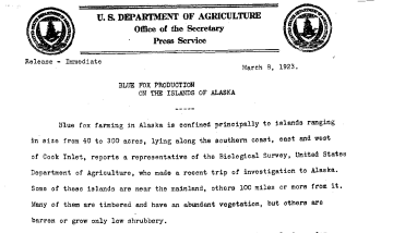 Blue Fox Production on the Islands of Alaska March 8, 1923