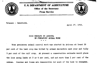 Good Results in Arizona in Predatory Animal Work April 27, 1923