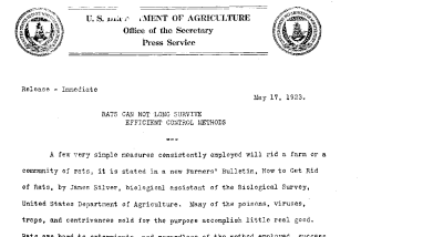Rats Can Not Long Survive Efficient Control Methods May 17, 1923