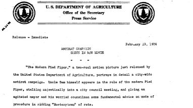 Antirat Campaign Shown in New Movie February 13,1924