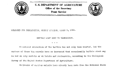 Buffalo Meat Sent to Washington March 3,1924