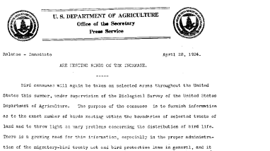 Are Nesting Birds on the Increase April 28,1924