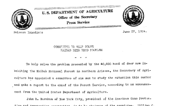 Committee to Help Solve Kaibab Deer Herd Problem June 27,1924