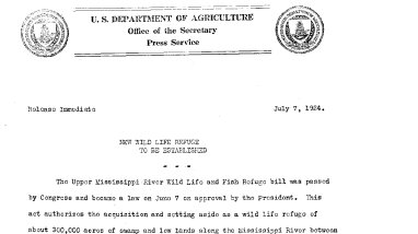 New Wild Life Refuge to Be Established July 7,1924