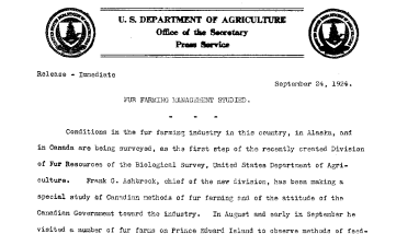 Fur Farming Management Studied September 24,1924