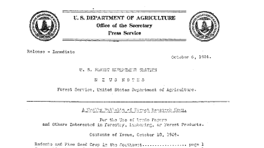 U.S. Forest Experment Station...news Notes October 6,1924
