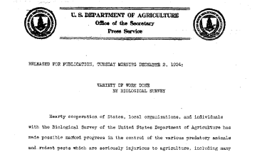 Variety of Work Done by Biological Survey December 2,1924