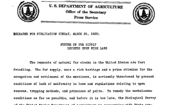 Future of Fur Supply Depends Upon Wise Law March 29, 1925
