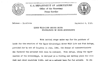 Large Wildlife Refuge Being Established on Upper Mississippi September 4, 1925