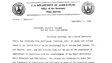 President Reserves Islands for New Wildlife Refuge September 11, 1925