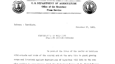 Conservation of Wildlife Presents Complex Problems November 30, 1925