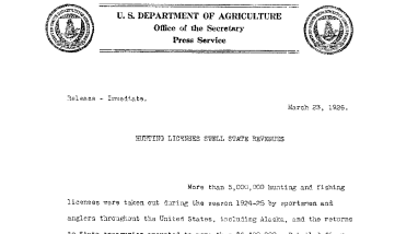 Hunting Licenses Swell State Revenues March 23, 1926