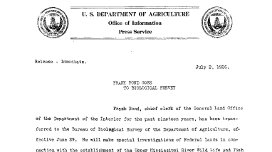 Frank Bond Goes to Biological Survey July 2, 1926
