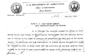 Chief U.S. Game Warden Sheldon Says Conservationists Are Winning July 23, 1926