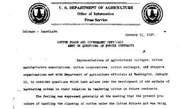 Cotton Trade and Government Officials Meet on Questions of Future Contracts January 11, 1927