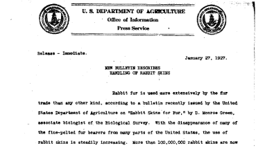 New Bulletin Describes Handling of Rabbit Skins January 27, 1927