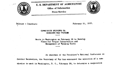 Commission Selected to Consider Elk Problem February 21, 1927
