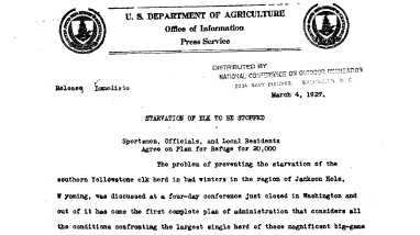 Starvation of Elk to Be Stopped March 4, 1927