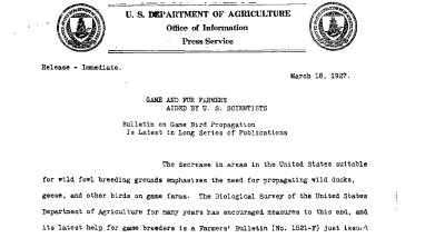 Game and Fur Farmers Aided by U.S. Scientists March 18, 1927