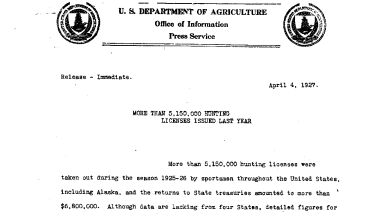 More Than 5,150,000 Hunting Licenses Issued Last Year April 4, 1927