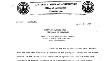 Count of Jackson Hole Elk Made by Officials April 21, 1927