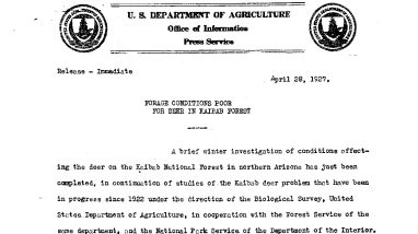 Forage Conditions Poor for Deer in Kaibab Forest April 28, 1927