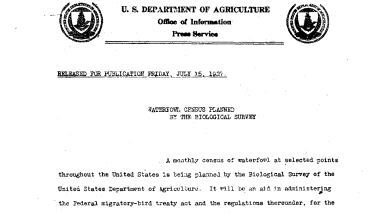 Waterfowl Census Planned by the Biological Survey July 15, 1927