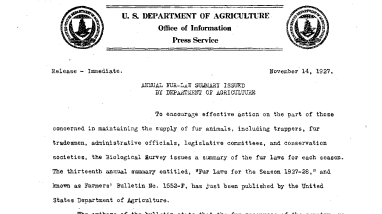 Annual Fur-Law Summary Issued by Department of Agriculture November 14, 1927