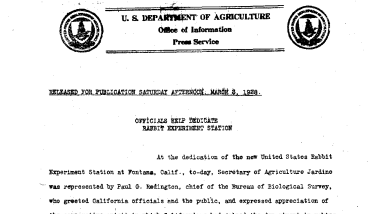 Officials Help Dedicate Rabbit Experiment Station February 17, 1928