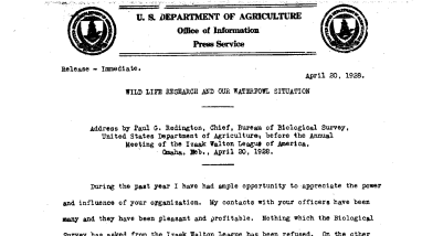Wild Life Research and Our Waterfowl Situation April 20, 1928