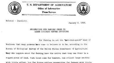 Prospective Fur Farmers Urged to Learn Business Before Investing January 5,1929