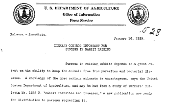 Disease Control Important for Success in Rabbit Raising January 16, 1929