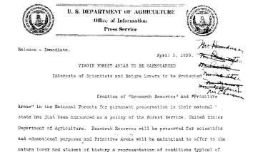 Virgin Forest Areas to Be Safeguarded April 1, 1929