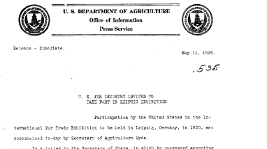 U.S. Fur Industry Invited to Take Part in Listing Exhibition May 11, 1929