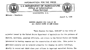 Hunting Seasons for 1929-30 in All States Shown in New Poster August 5, 1929