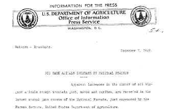 Big Game Animals Increase on National Forests December 7, 1929