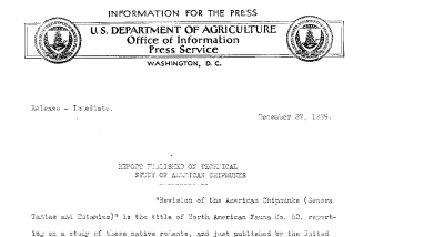 Report Published on Technical Study of American Chipmunks December 27, 1929 B