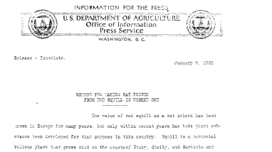 Method for Making Rat Poison From Red Squill Is Worked Out January 8, 1930