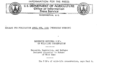 Redington Expounds 3 R's of Wild-Life Conservation April 9, 1930