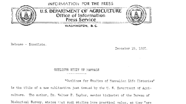 Outlines Study of Mammals December 19,1930