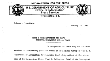 Honor 8 Bird Reporters Who Have Observed Migrations for 40 Years January 15, 1931