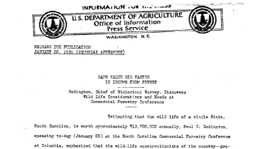 Game Value Big Factor in Income From Forest January 22, 1931