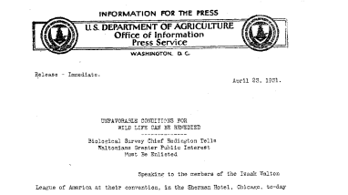Unfavorable Conitions for Wild Life Can Be Remedied April 23, 1931
