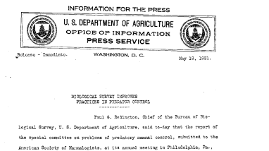 Biological Survey Improves Practices in Predator Control May 18, 1931