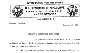 Summary of Current Fur Laws Issued December 21,1931