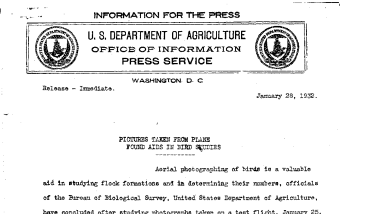 Pictures Taken From Plane Found Aids in Bird Studies January 28, 1932