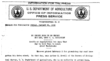 No Ground Hogs up on Hog Day, Says U. S Biologist January 31, 1932