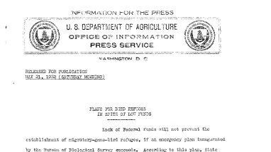 Plans for Bird Refuges in Spite of Low Funds May 21, 1932