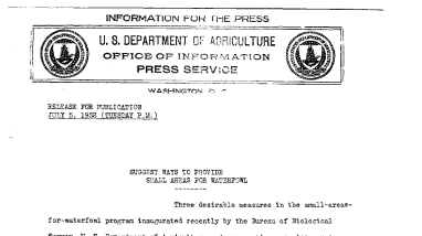 Suggest Ways to Provide Areas for Waterfowl July 5, 1932