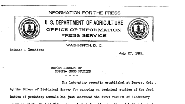 Report Results of Coyote-Food Studies July 27, 1932